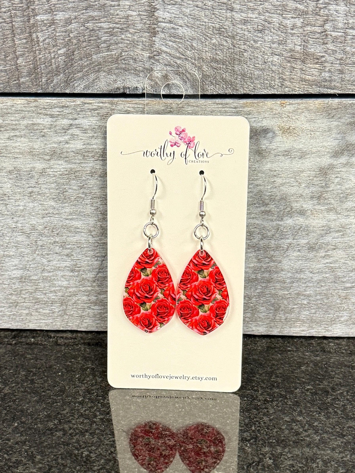 red rose earrings stainless steel and acrylic