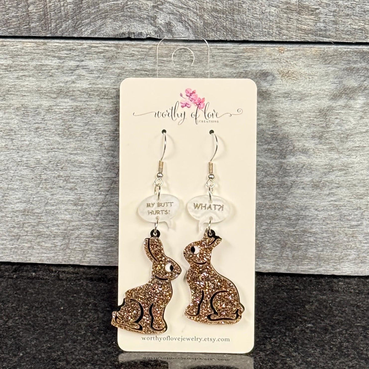 Chocolate Bunny Acrylic Earrings: Stainless Steel Easter Rabbit Jewelry