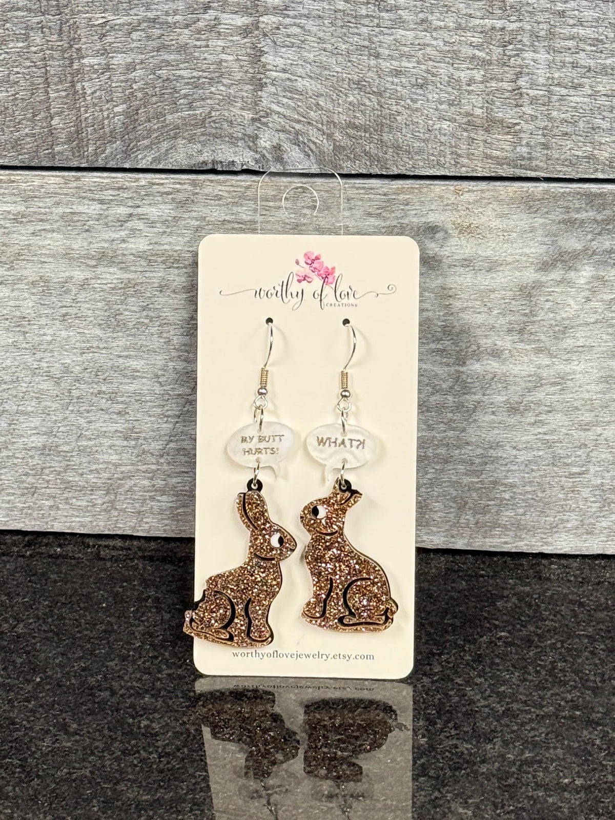 Chocolate Bunny Acrylic Earrings: Stainless Steel Easter Rabbit Jewelry