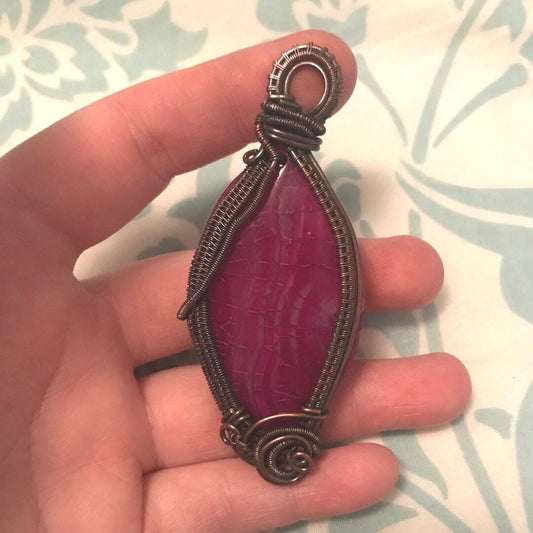 Oxidized Copper Dragon Vein Agate wire wrapped pendant