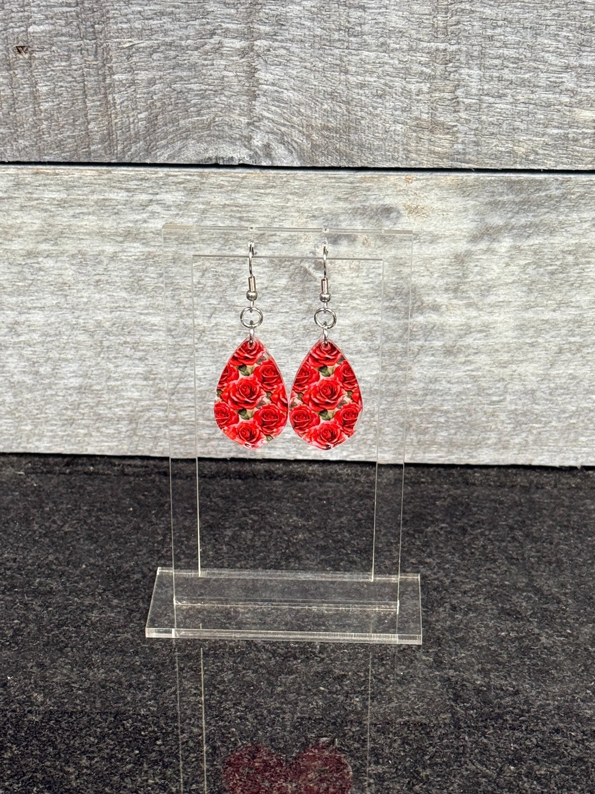 red rose earrings stainless steel and acrylic