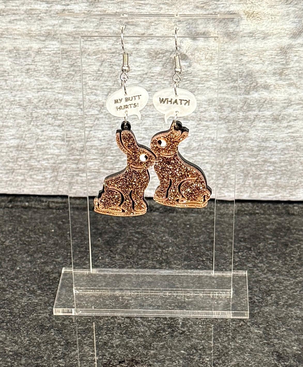 Chocolate Bunny Acrylic Earrings: Stainless Steel Easter Rabbit Jewelry