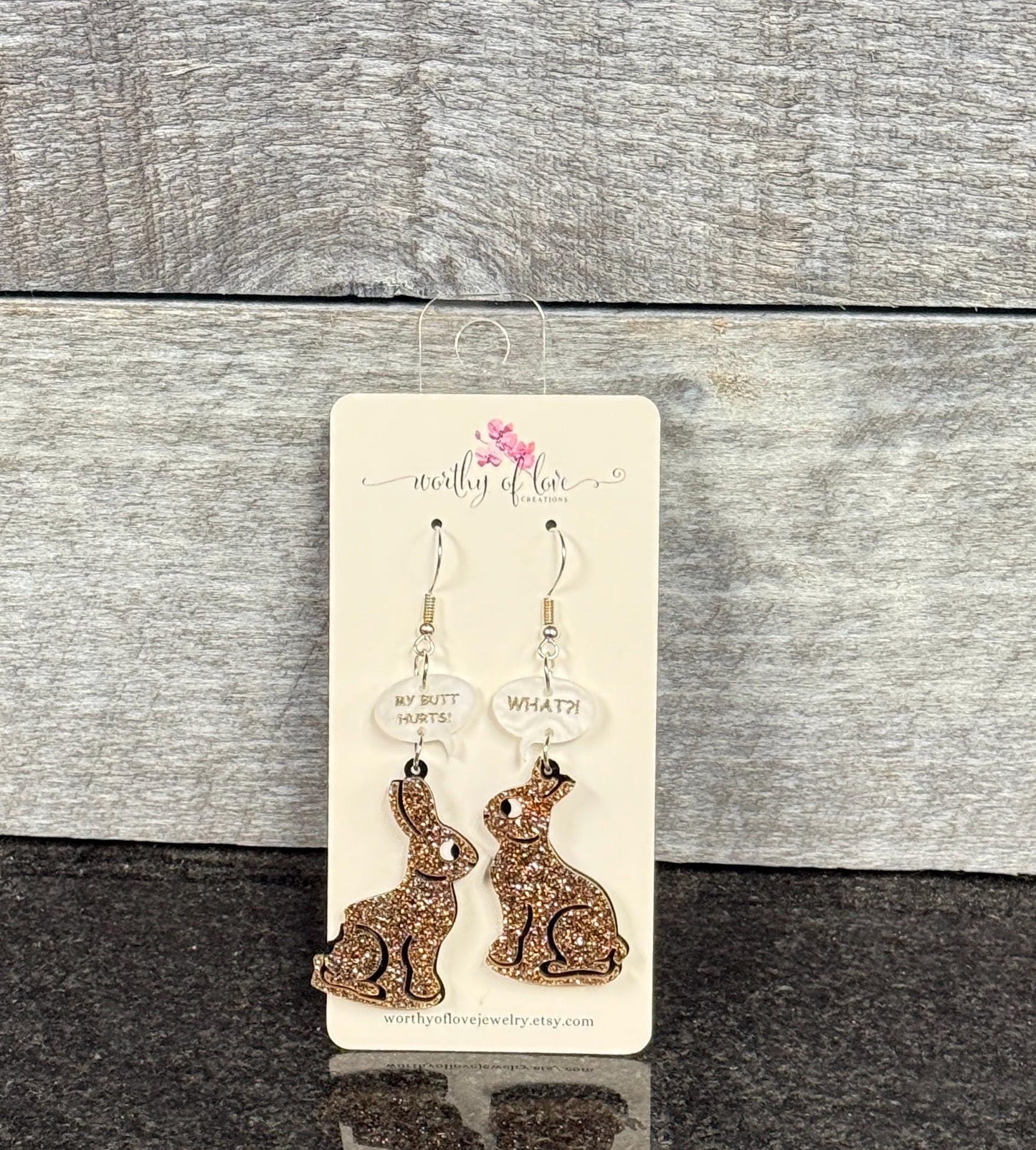 Chocolate Bunny Acrylic Earrings: Stainless Steel Easter Rabbit Jewelry