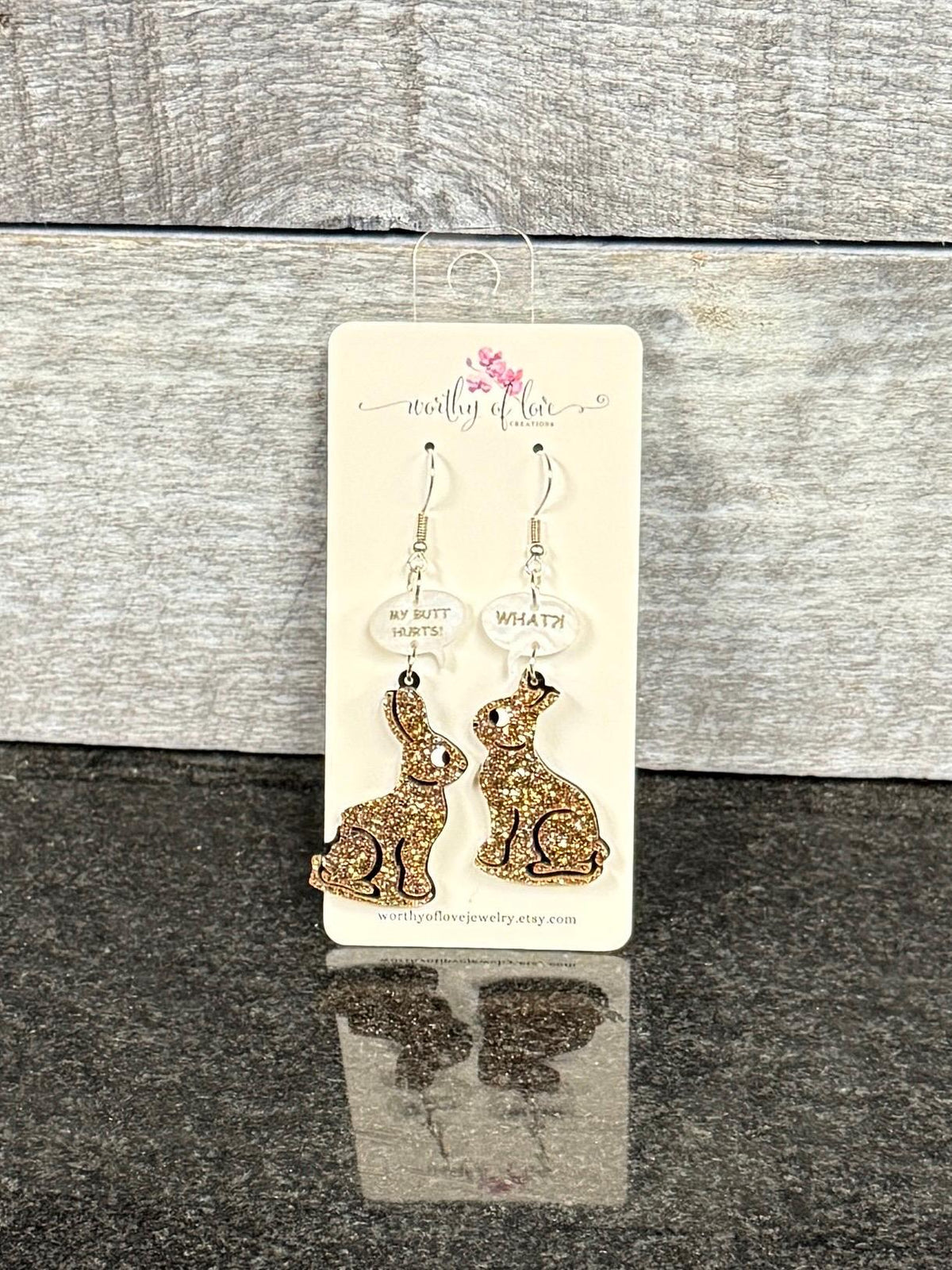 Chocolate Bunny Acrylic Earrings: Stainless Steel Easter Rabbit Jewelry