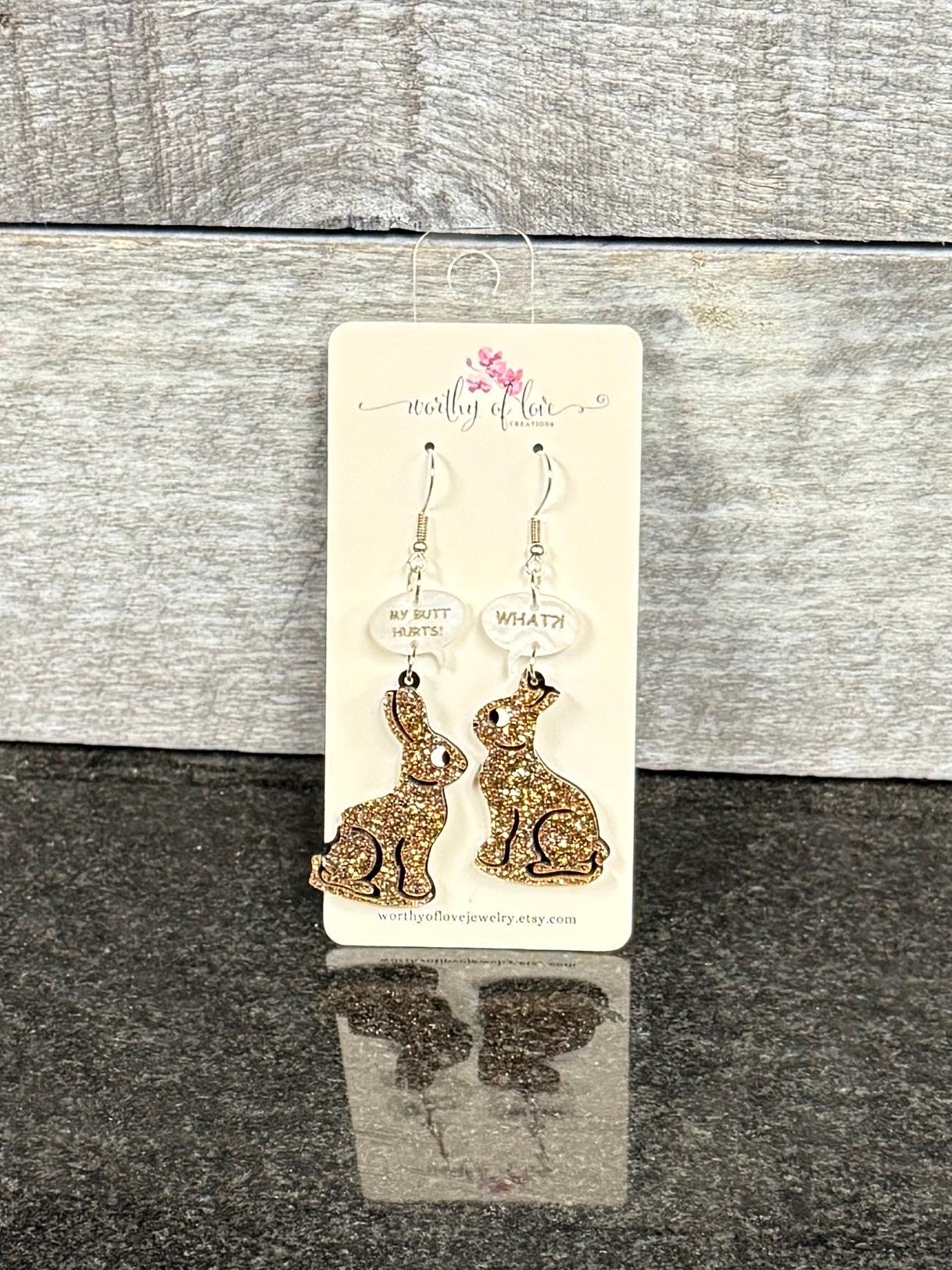 Chocolate Bunny Acrylic Earrings: Stainless Steel Easter Rabbit Jewelry