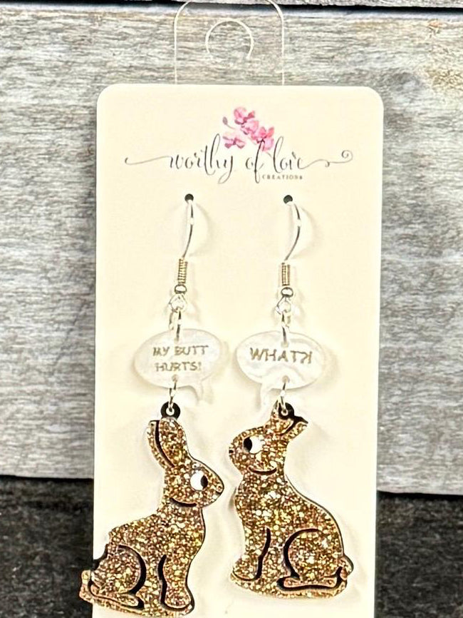 Chocolate Bunny Acrylic Earrings: Stainless Steel Easter Rabbit Jewelry