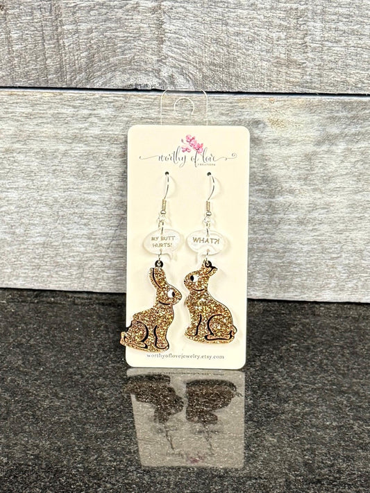 Chocolate Bunny Acrylic Earrings: Stainless Steel Easter Rabbit Jewelry