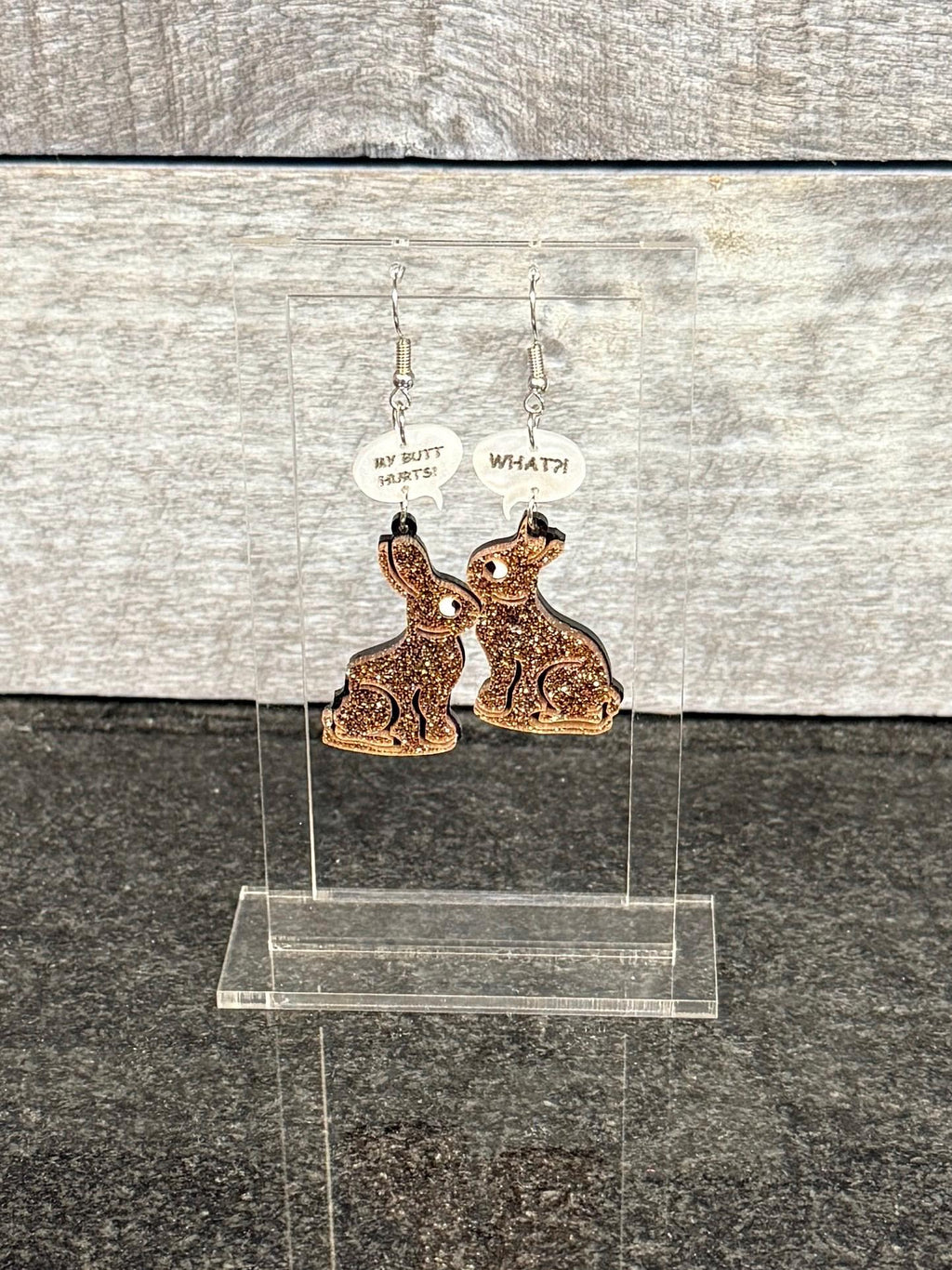 Chocolate Bunny Acrylic Earrings: Stainless Steel Easter Rabbit Jewelry