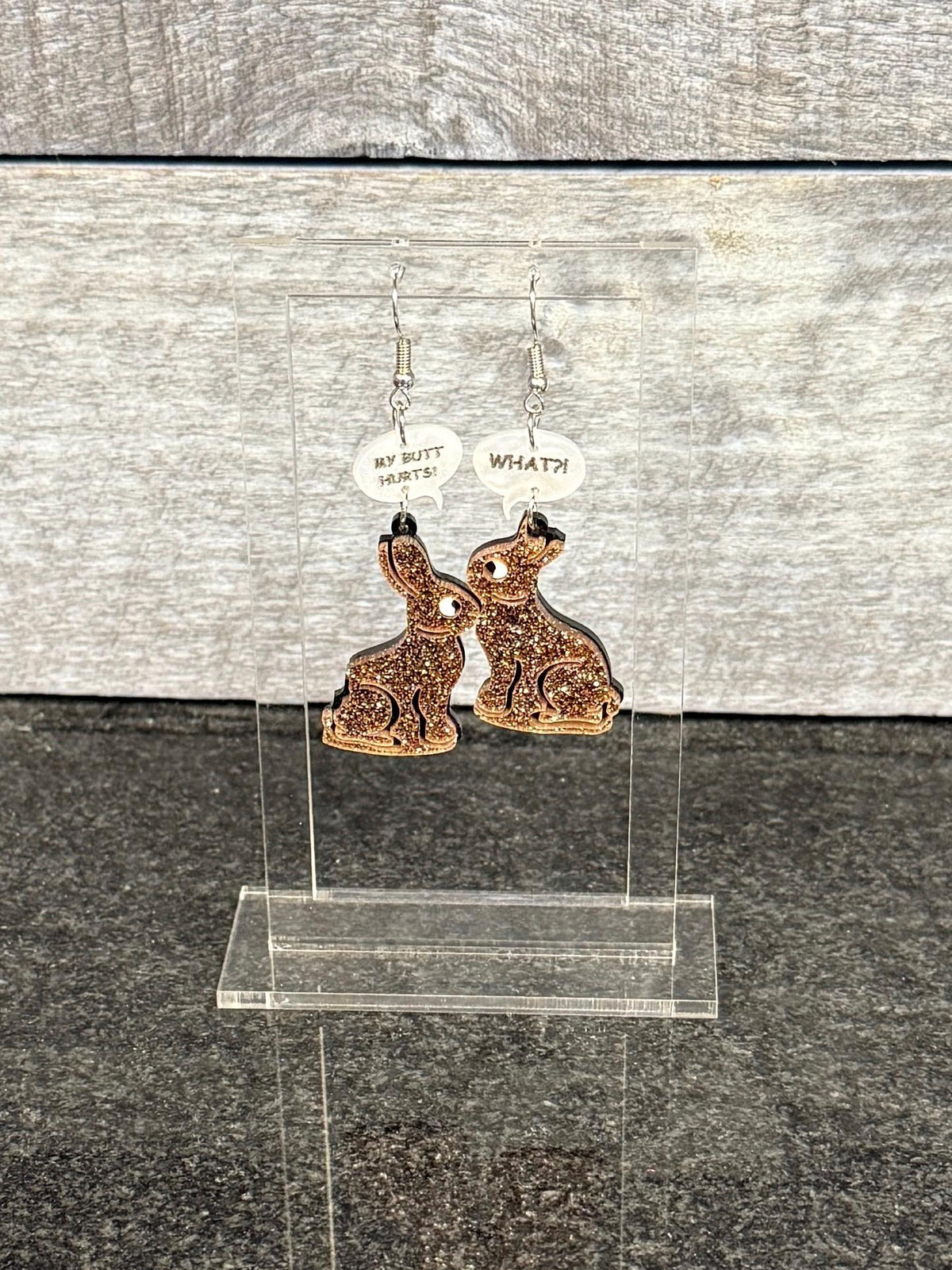 Chocolate Bunny Acrylic Earrings: Stainless Steel Easter Rabbit Jewelry
