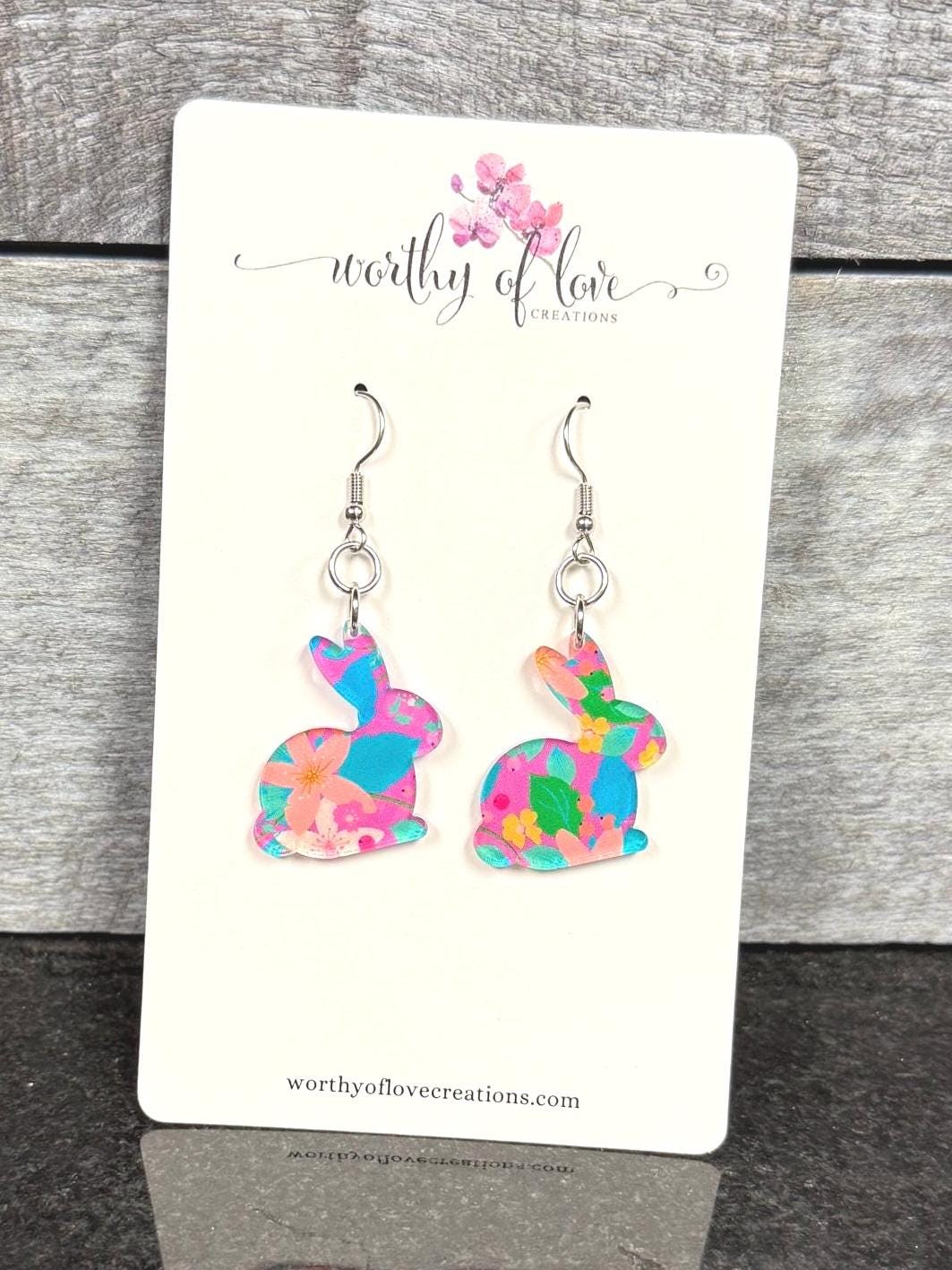 Floral Acrylic Bunny Earrings Stainless Steel