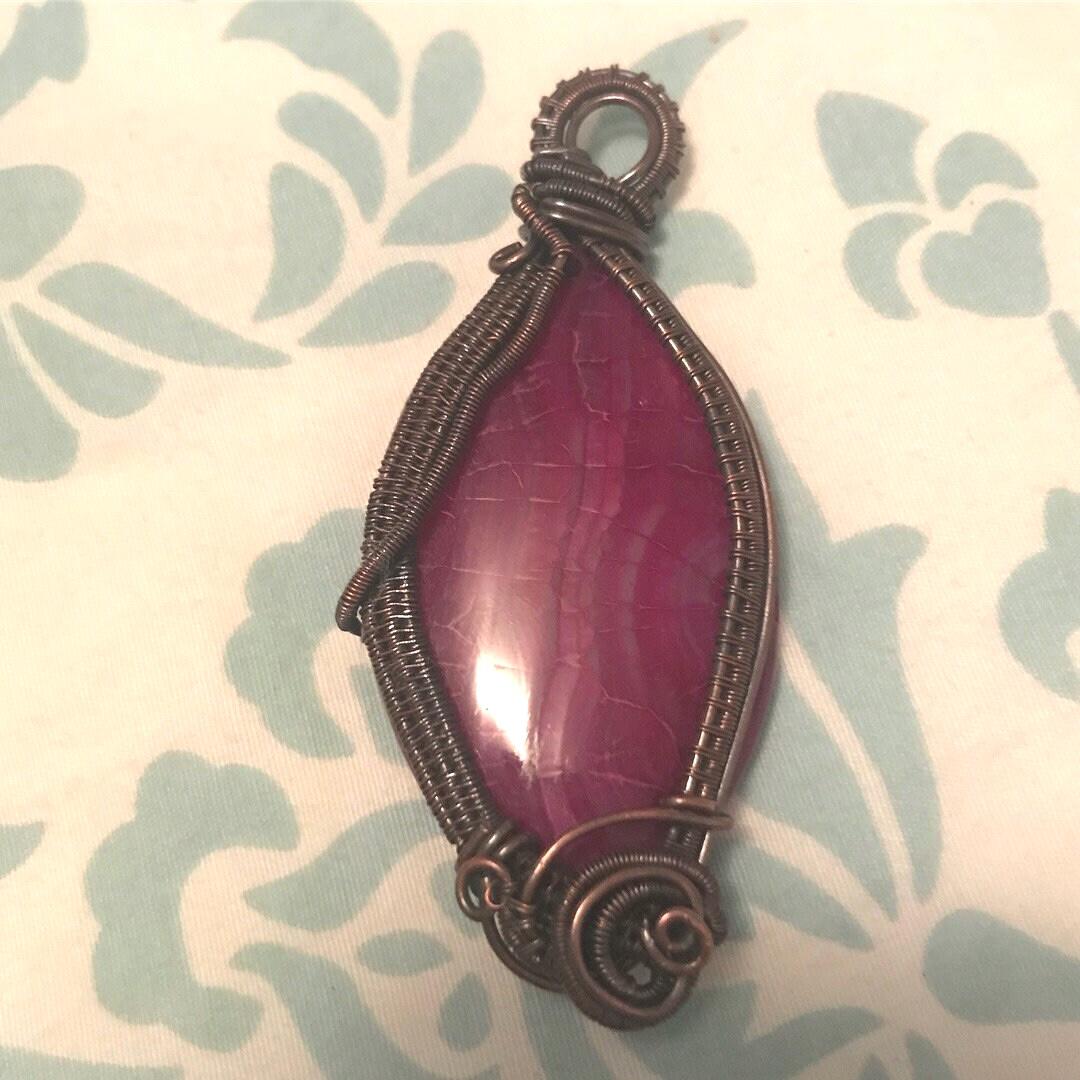 Oxidized Copper Dragon Vein Agate wire wrapped pendant