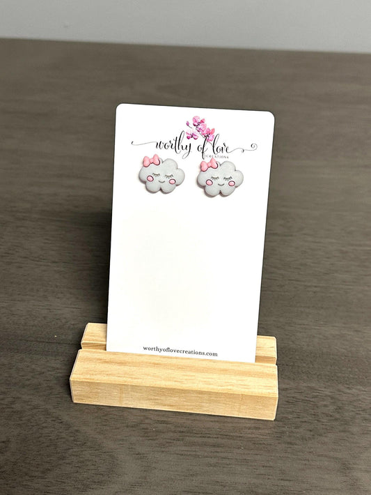 Adorable rain cloud girl with bow stud earrings stainless steel