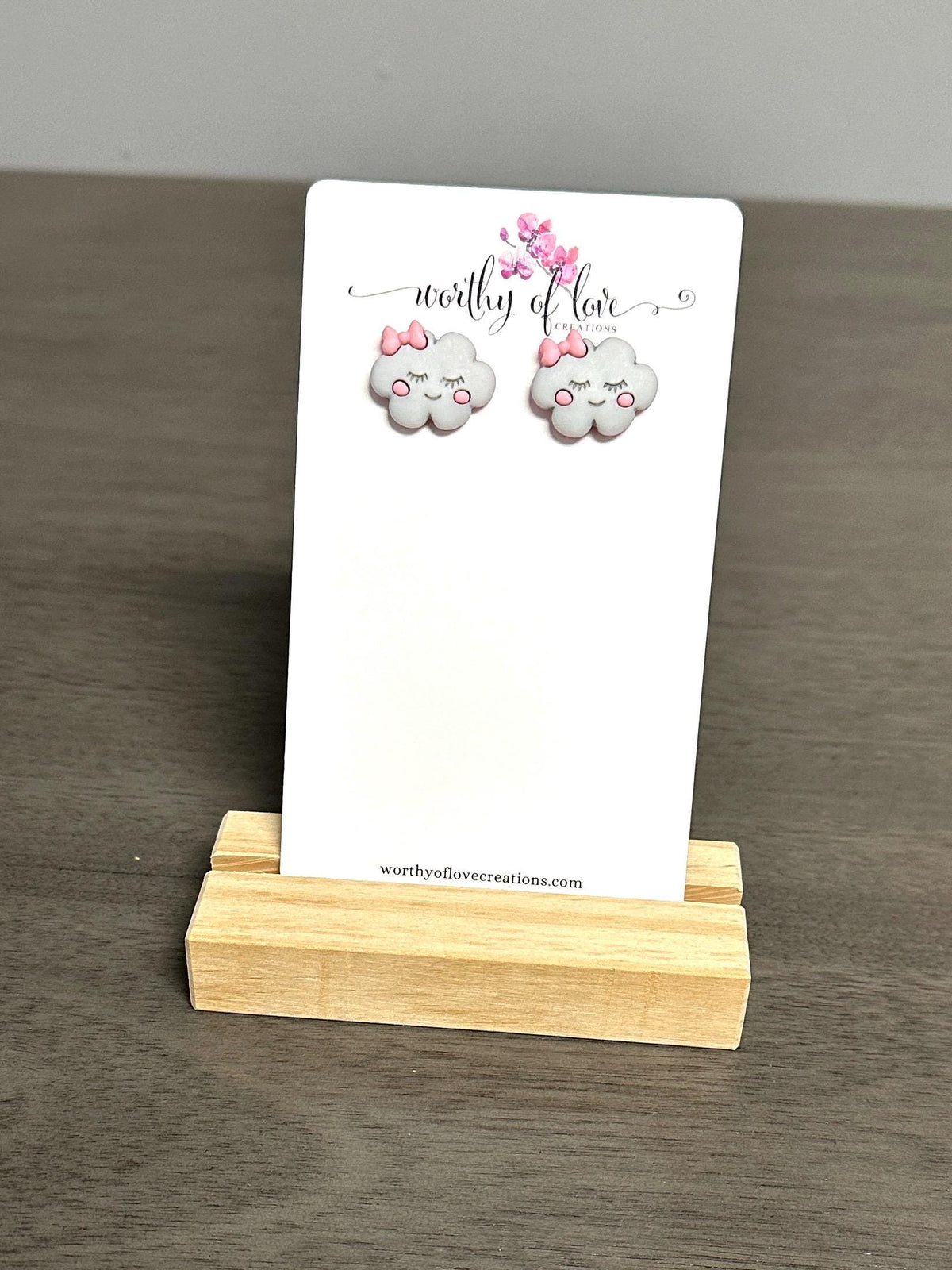 Adorable rain cloud girl with bow stud earrings stainless steel