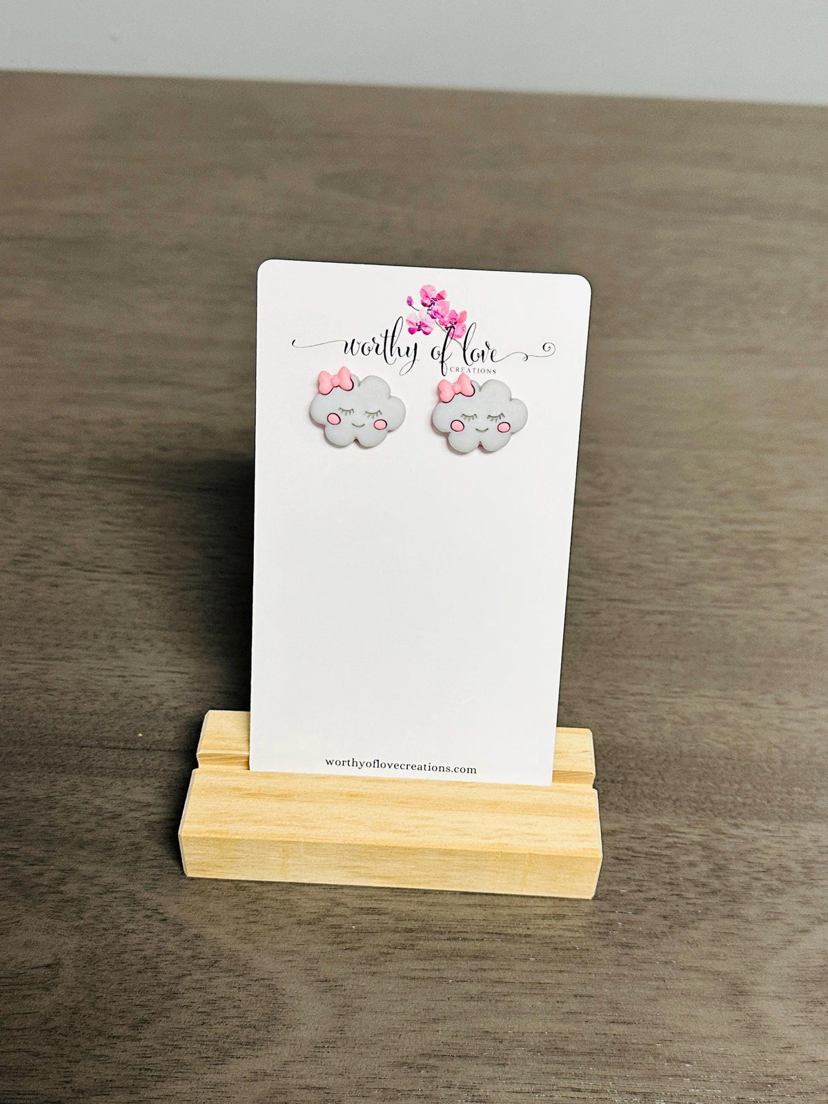 Adorable rain cloud girl with bow stud earrings stainless steel