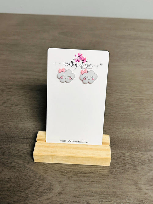 Adorable rain cloud girl with bow stud earrings stainless steel