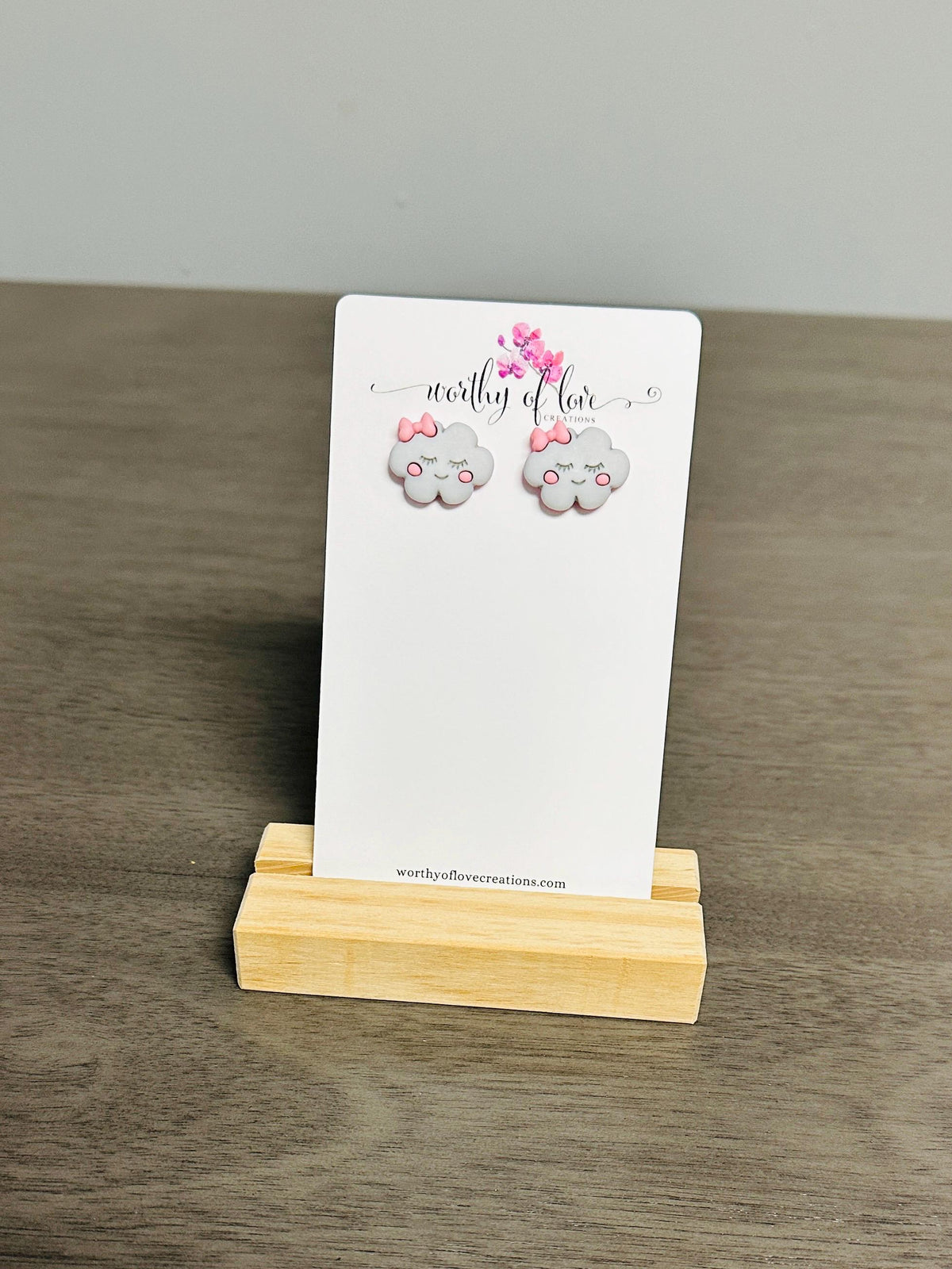 Adorable rain cloud girl with bow stud earrings stainless steel