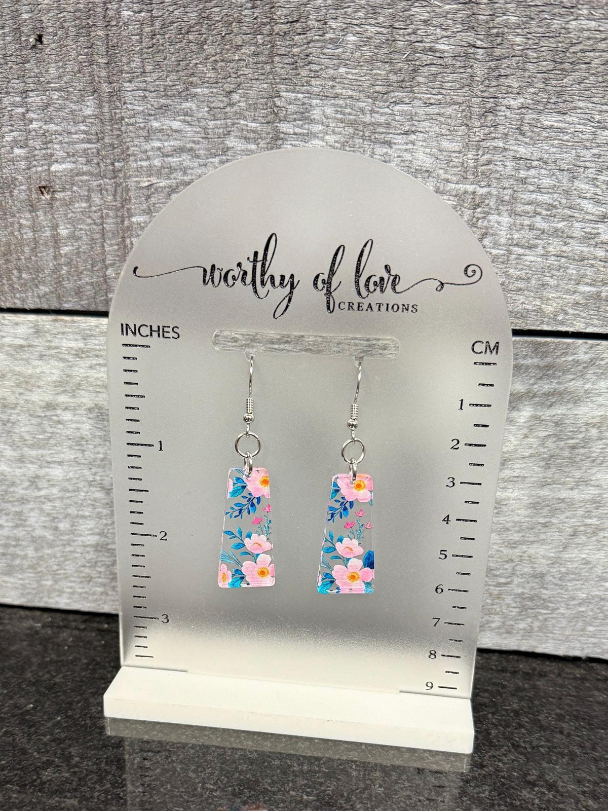 Pink and teal flower print earrings stainless steel and acrylic