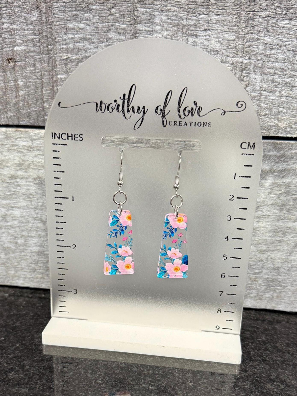 Pink and teal flower print earrings stainless steel and acrylic