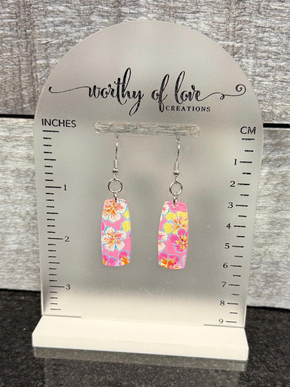 Hibiscus flower earrings, Hawaiian earrings stainless steel and acrylic