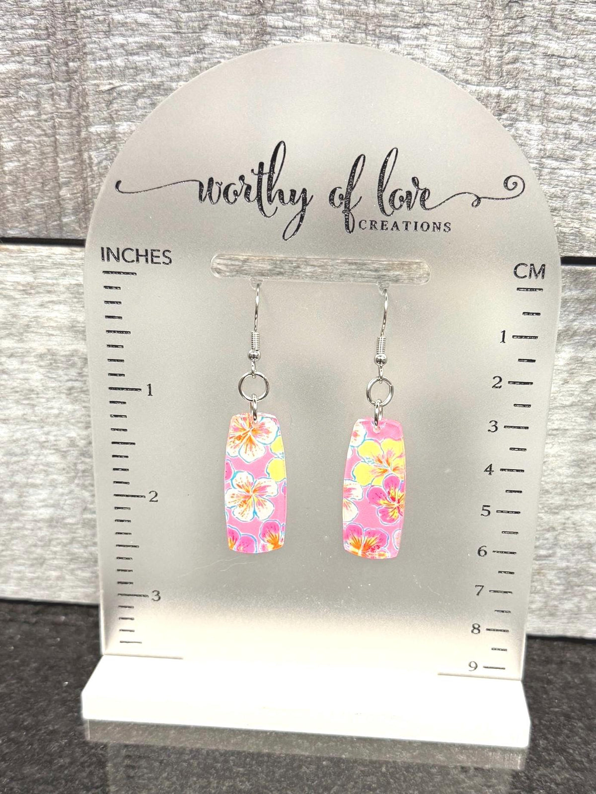 Hibiscus flower earrings, Hawaiian earrings stainless steel and acrylic