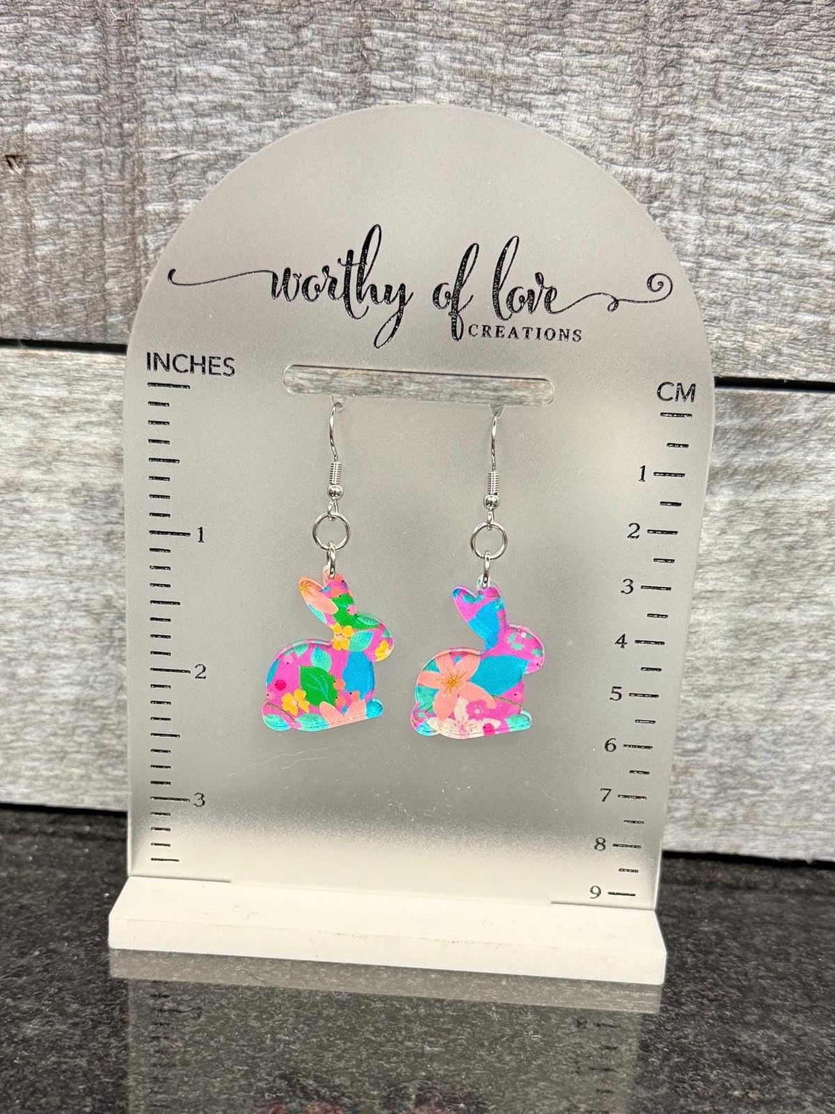 Floral Acrylic Bunny Earrings Stainless Steel