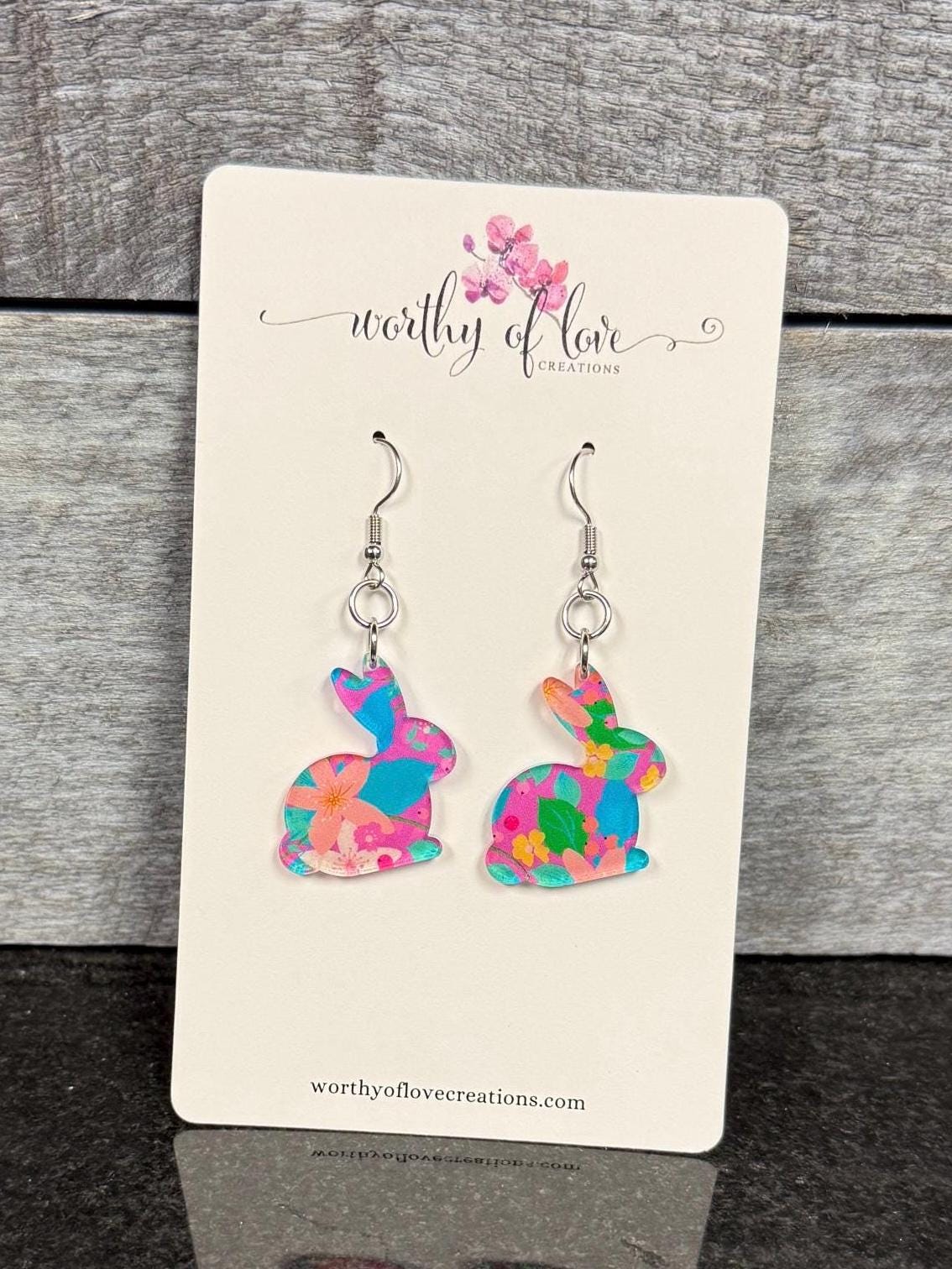 Floral Acrylic Bunny Earrings Stainless Steel