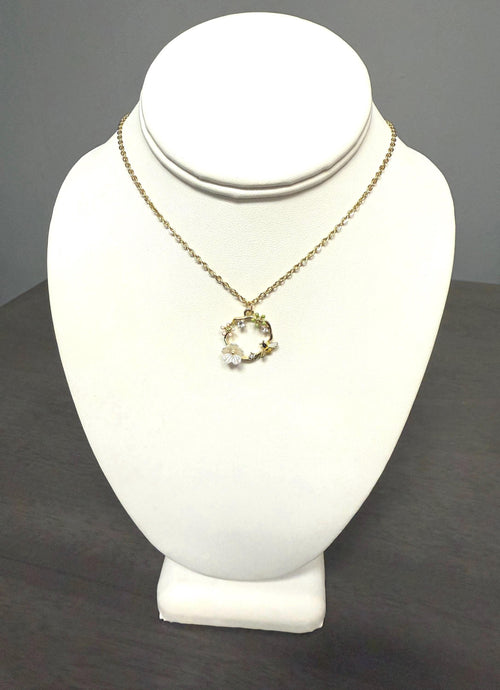 bee and flower necklace with an 18 inch gold plated chain