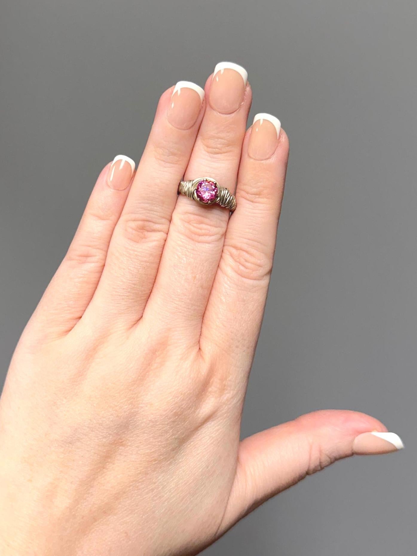 Pink mystic Topaz and sterling silver wire wrapped ring