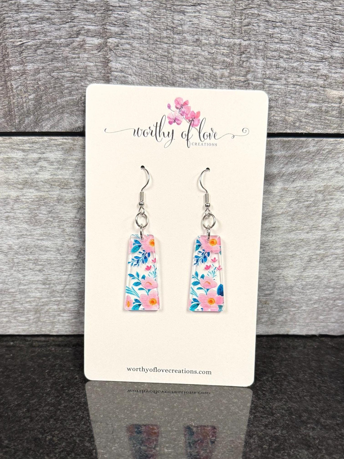 Pink and teal flower print earrings stainless steel and acrylic