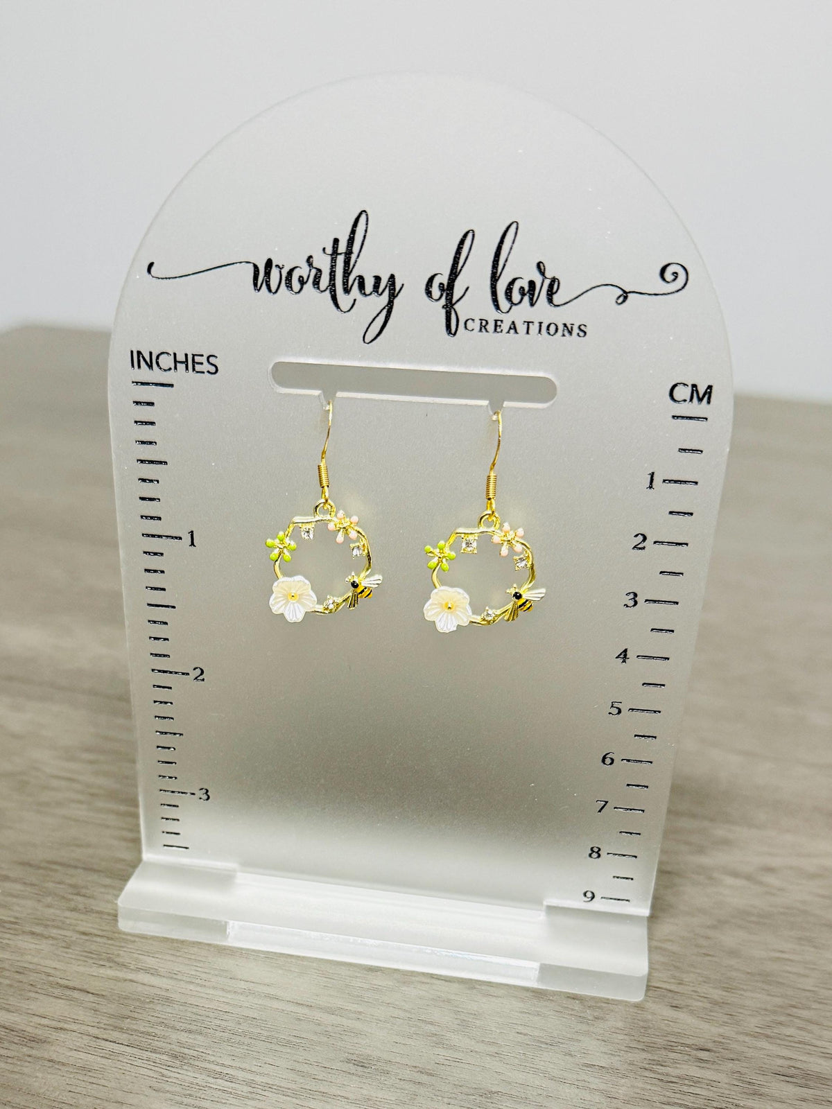 bee earrings, bees and flowers earrings gold plated