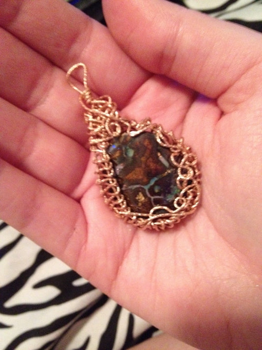 rose gold boulder opal pendant