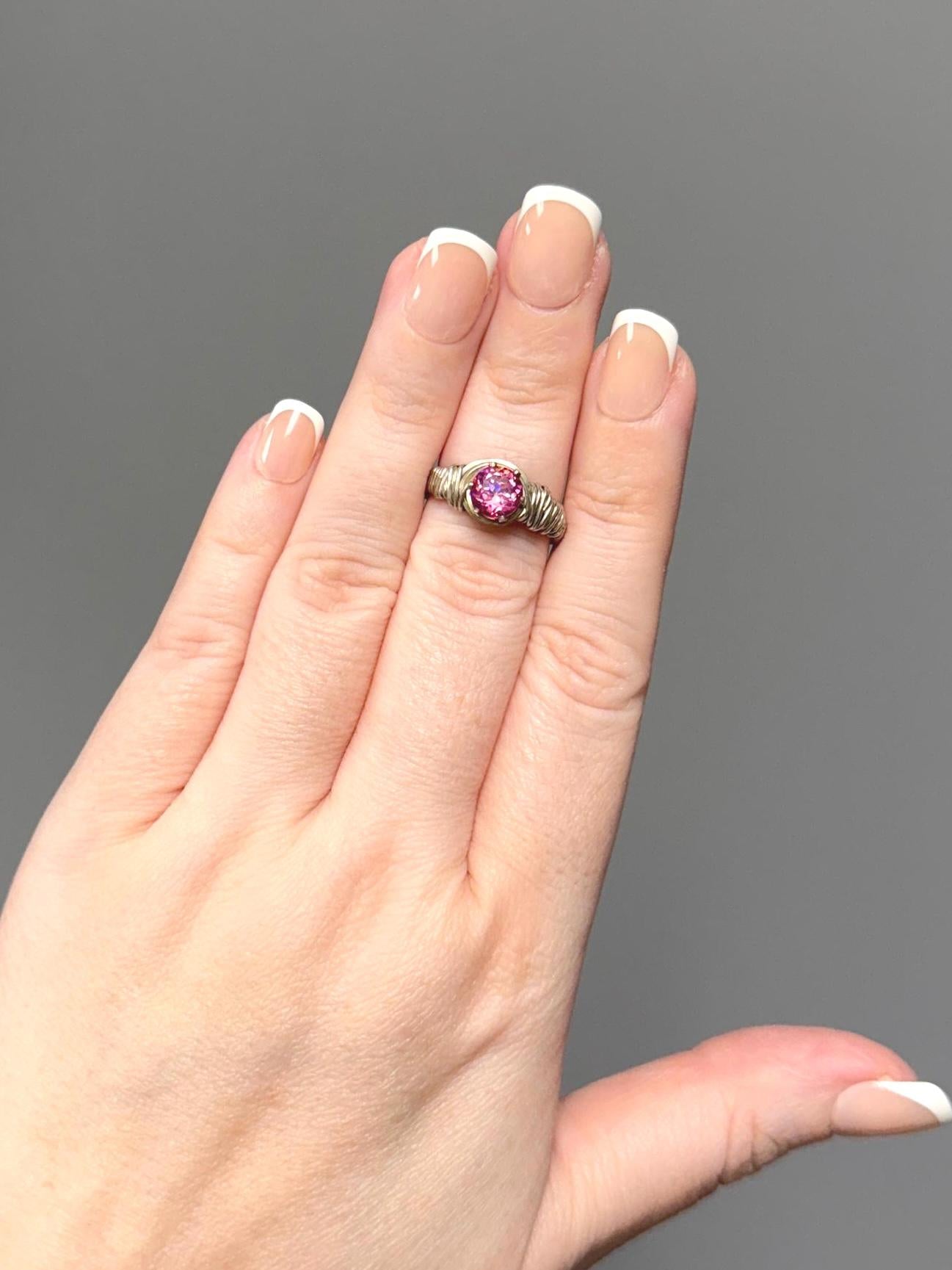 Pink mystic Topaz and sterling silver wire wrapped ring