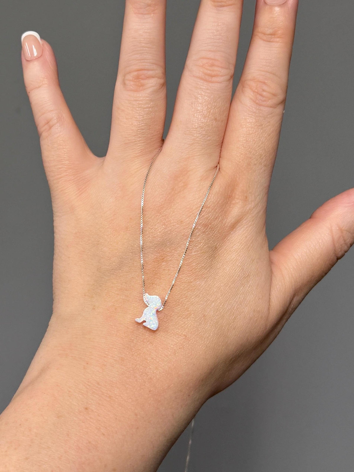 Dog necklace fire opal sterling silver