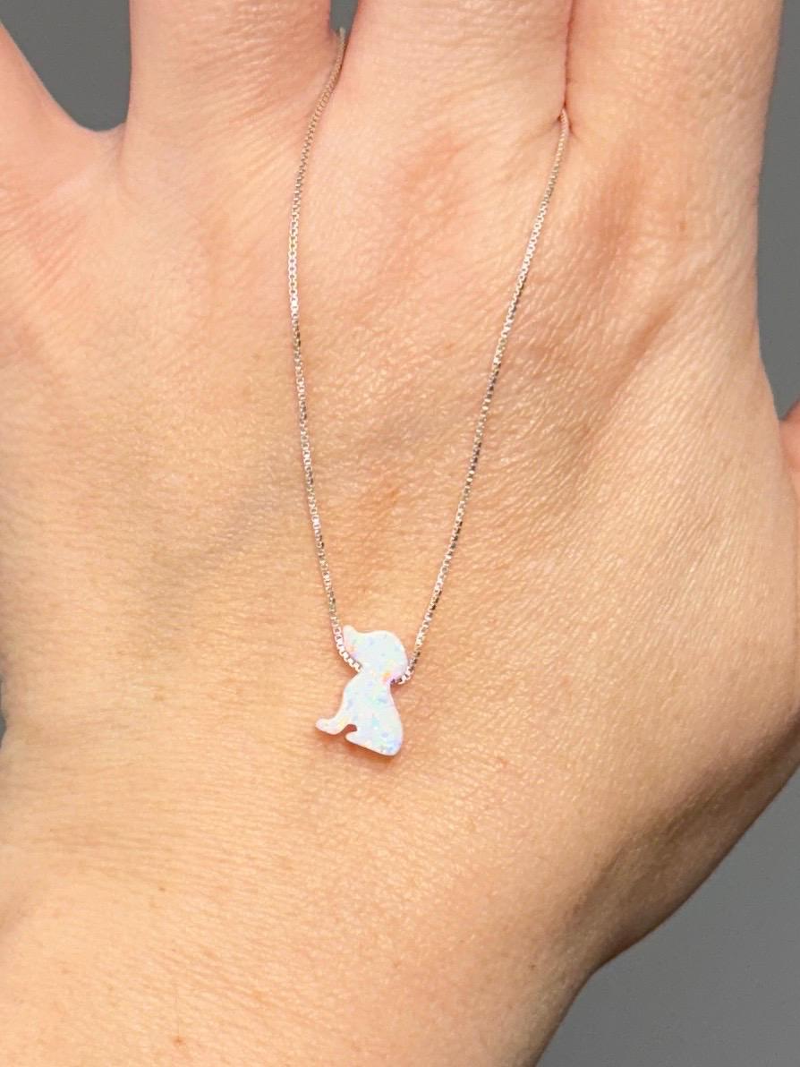 Dog necklace fire opal sterling silver