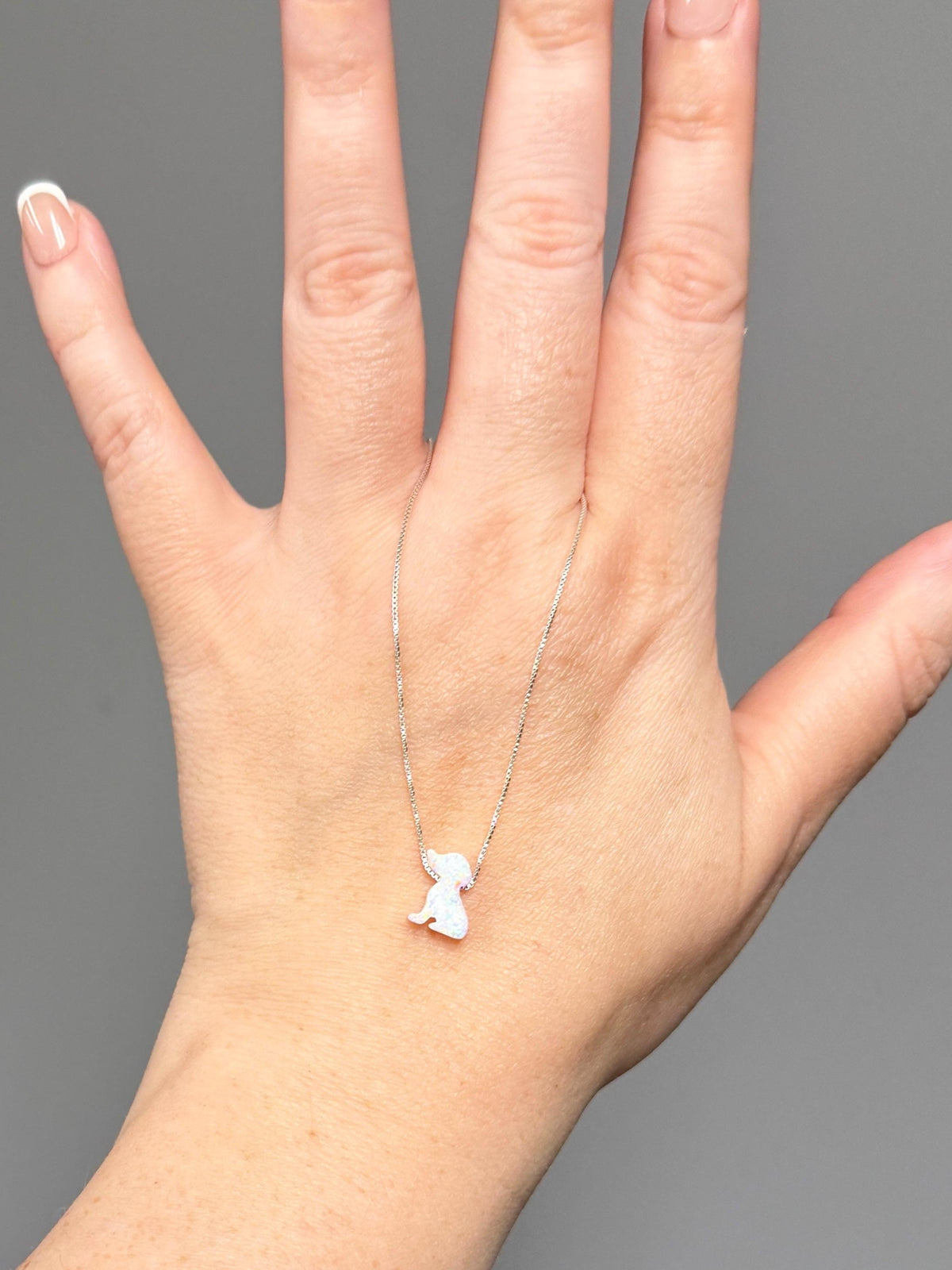 Dog necklace fire opal sterling silver