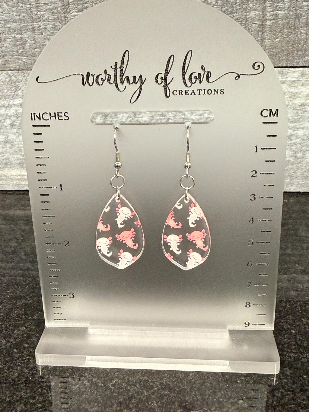 Acrylic Axolotl Earrings: Stainless Steel Posts, Playful Style
