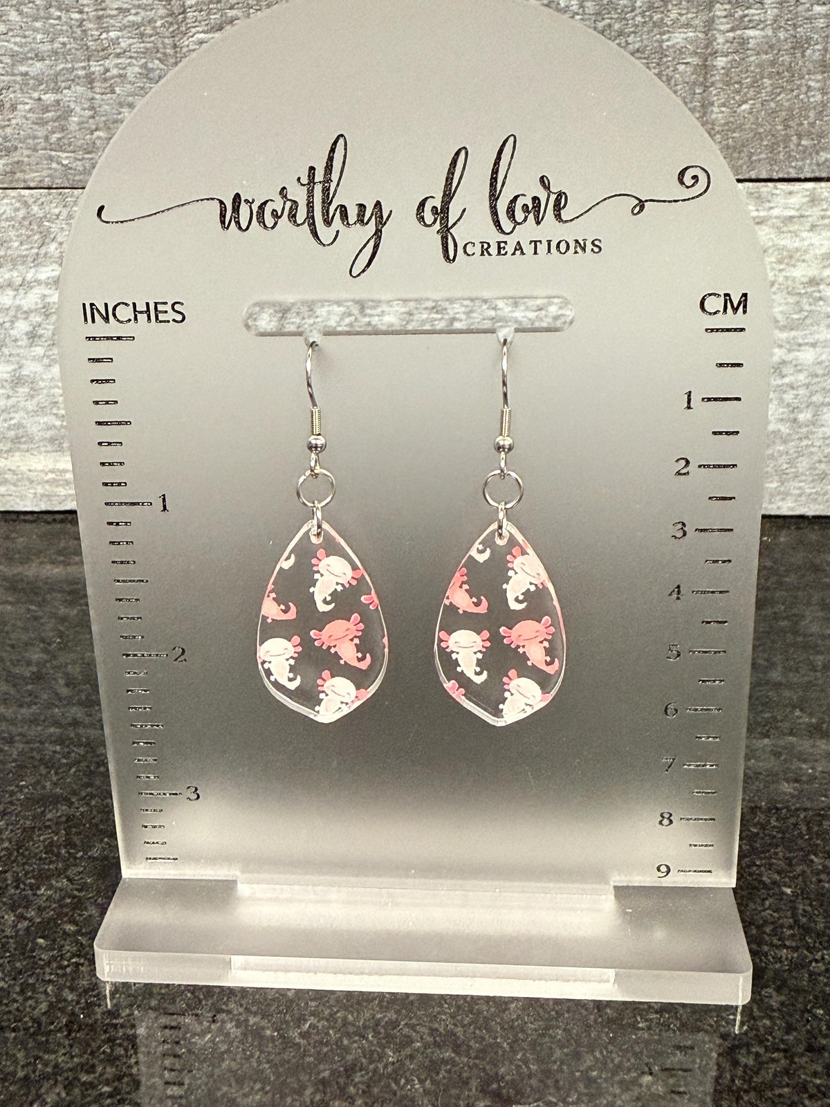 Acrylic Axolotl Earrings: Stainless Steel Posts, Playful Style