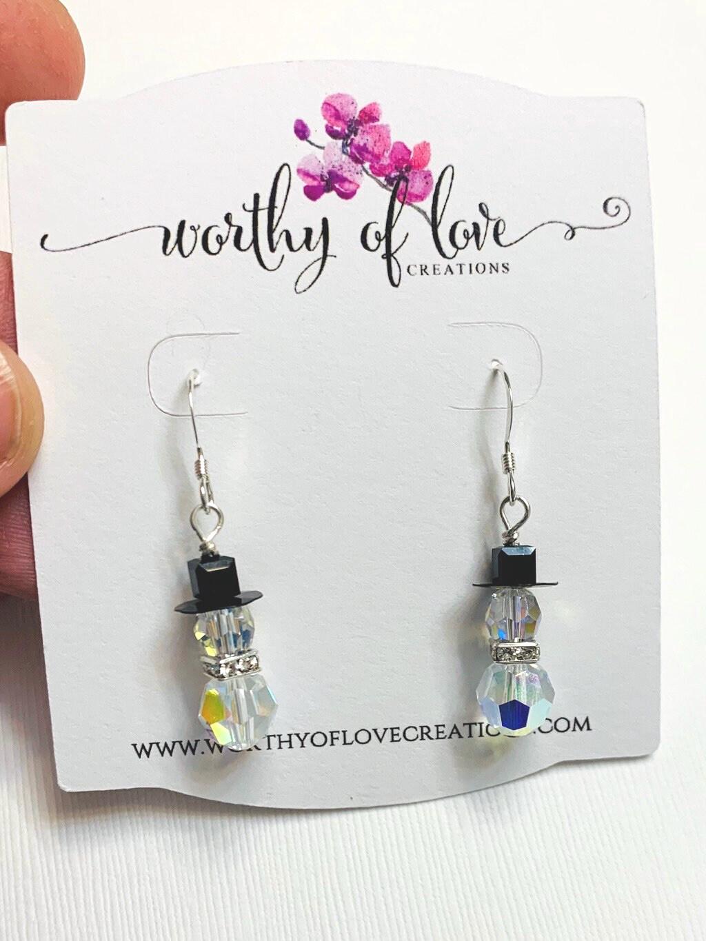 Crystal Snowman Earrings: Sterling Silver Plated Winter Jewelry