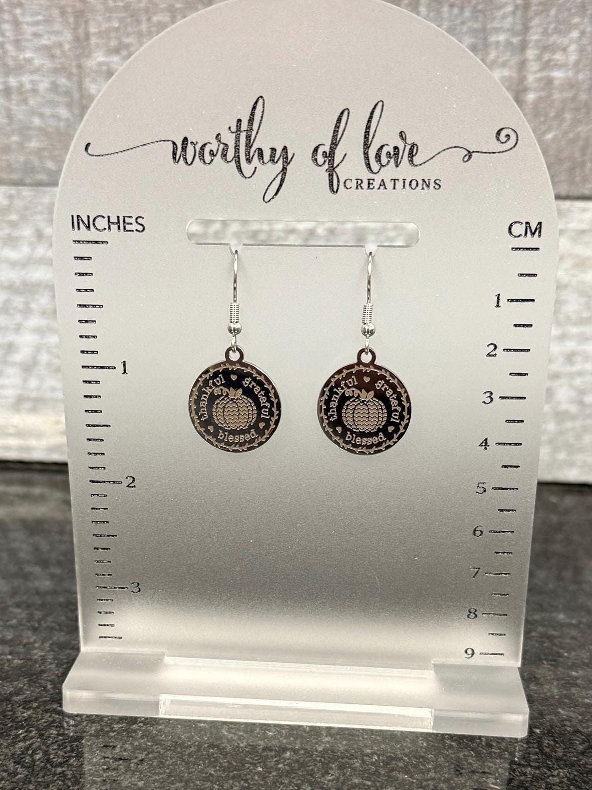 Pumpkin Earrings: Engraved Stainless Steel Thanksgiving Jewelry