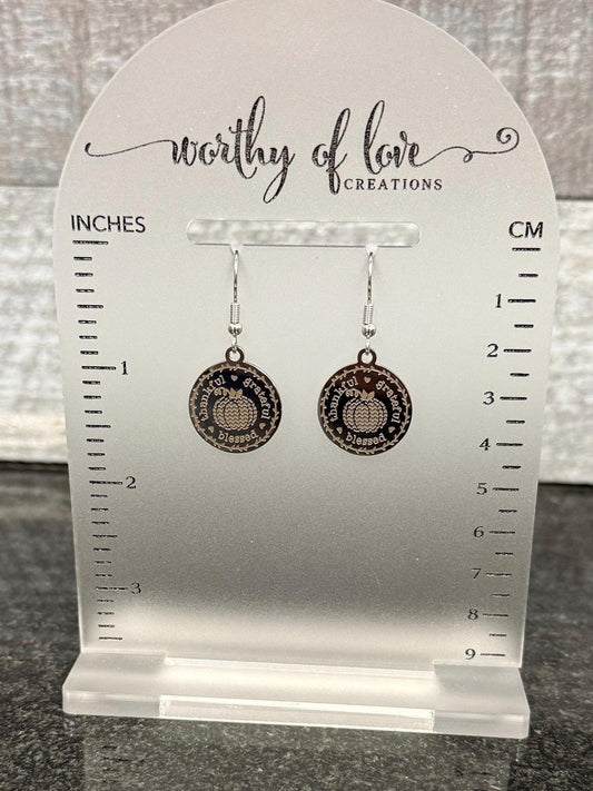 Pumpkin Earrings: Engraved Stainless Steel Thanksgiving Jewelry