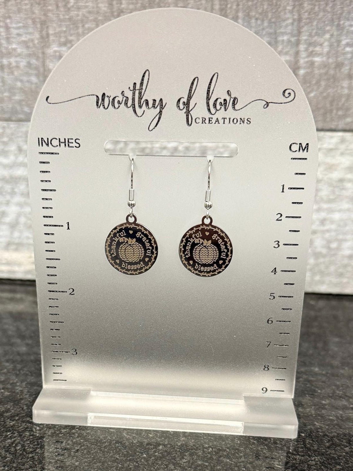Pumpkin Earrings: Engraved Stainless Steel Thanksgiving Jewelry