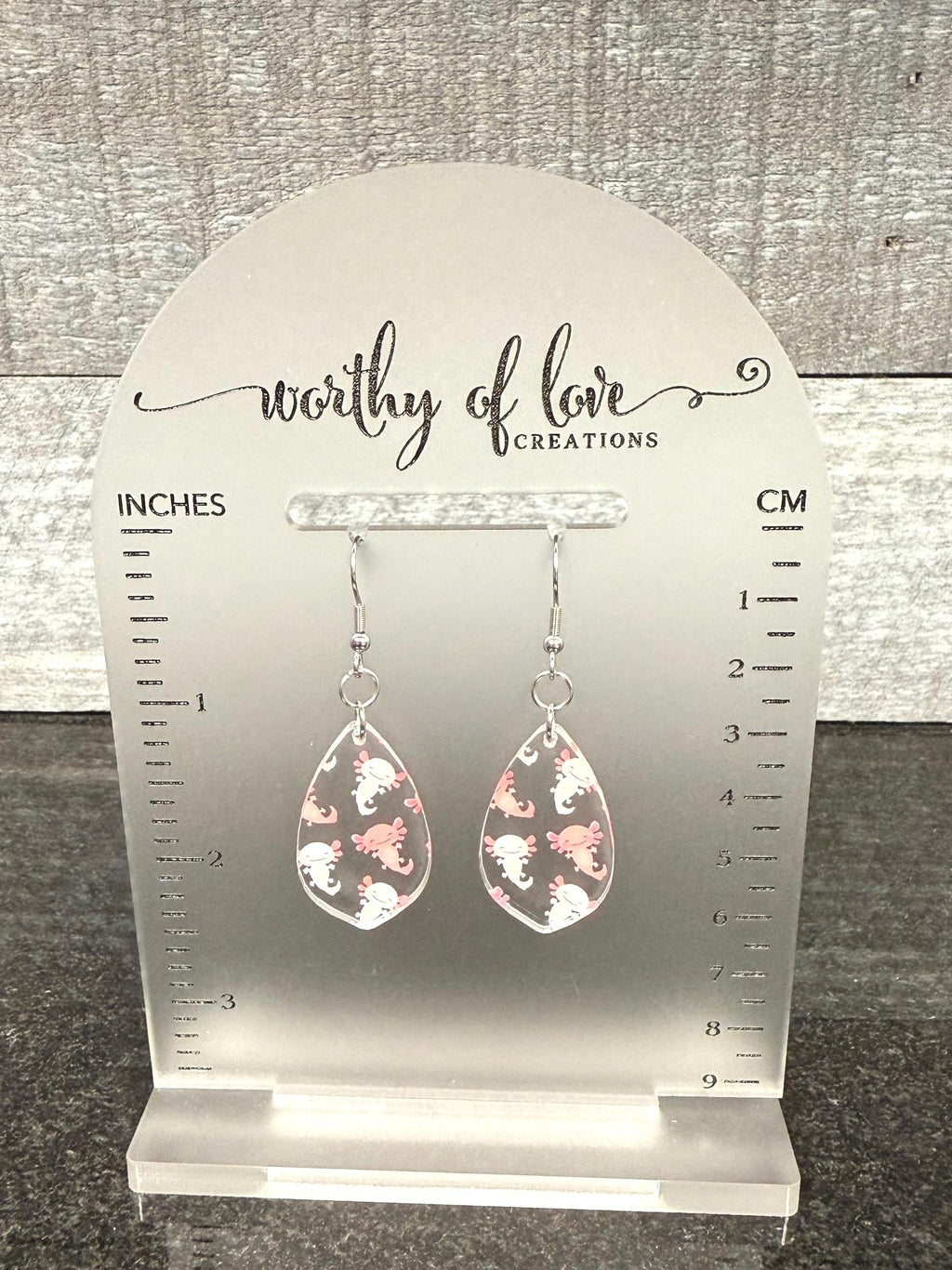 Acrylic Axolotl Earrings: Stainless Steel Posts, Playful Style