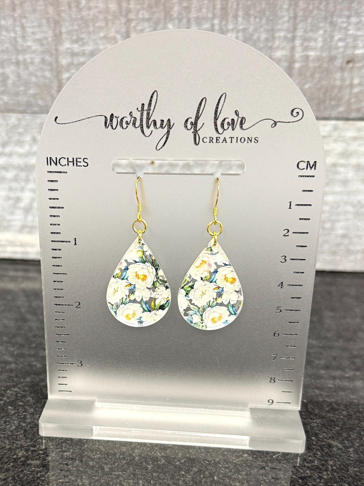 Gold Plated White Acrylic Flower Earrings