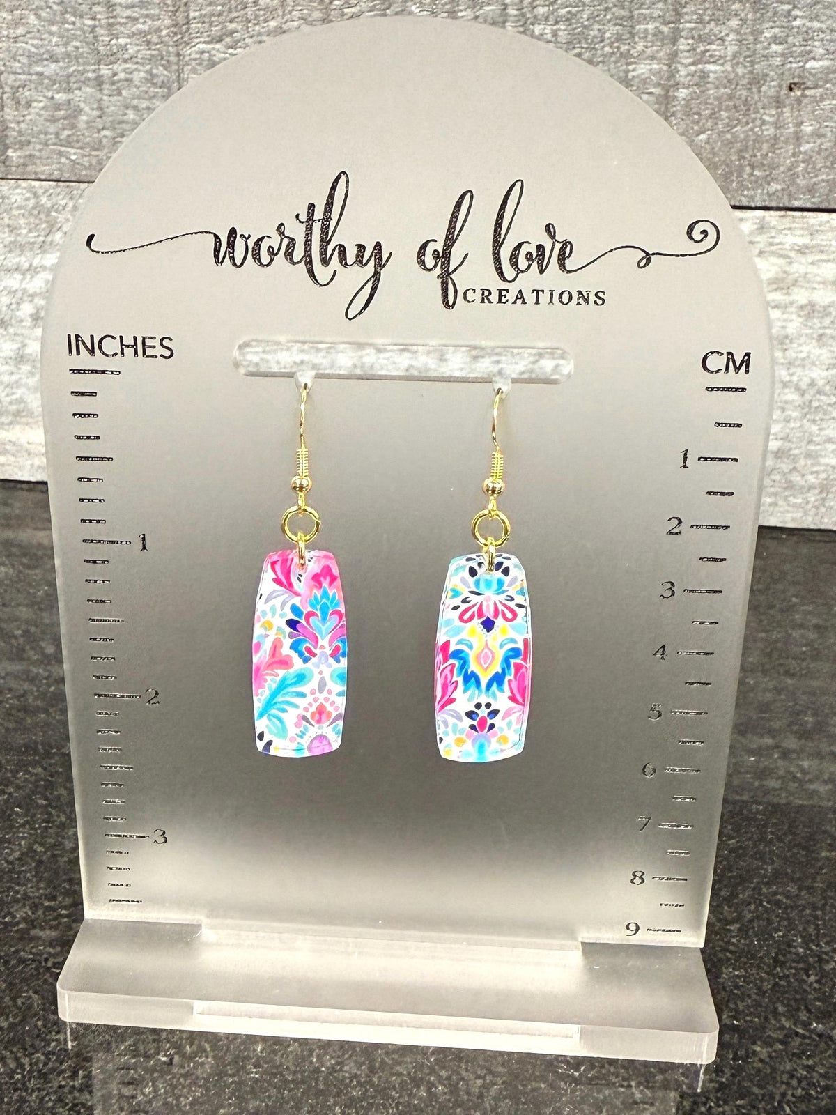 Gold Plated Ikat Floral Print Earrings