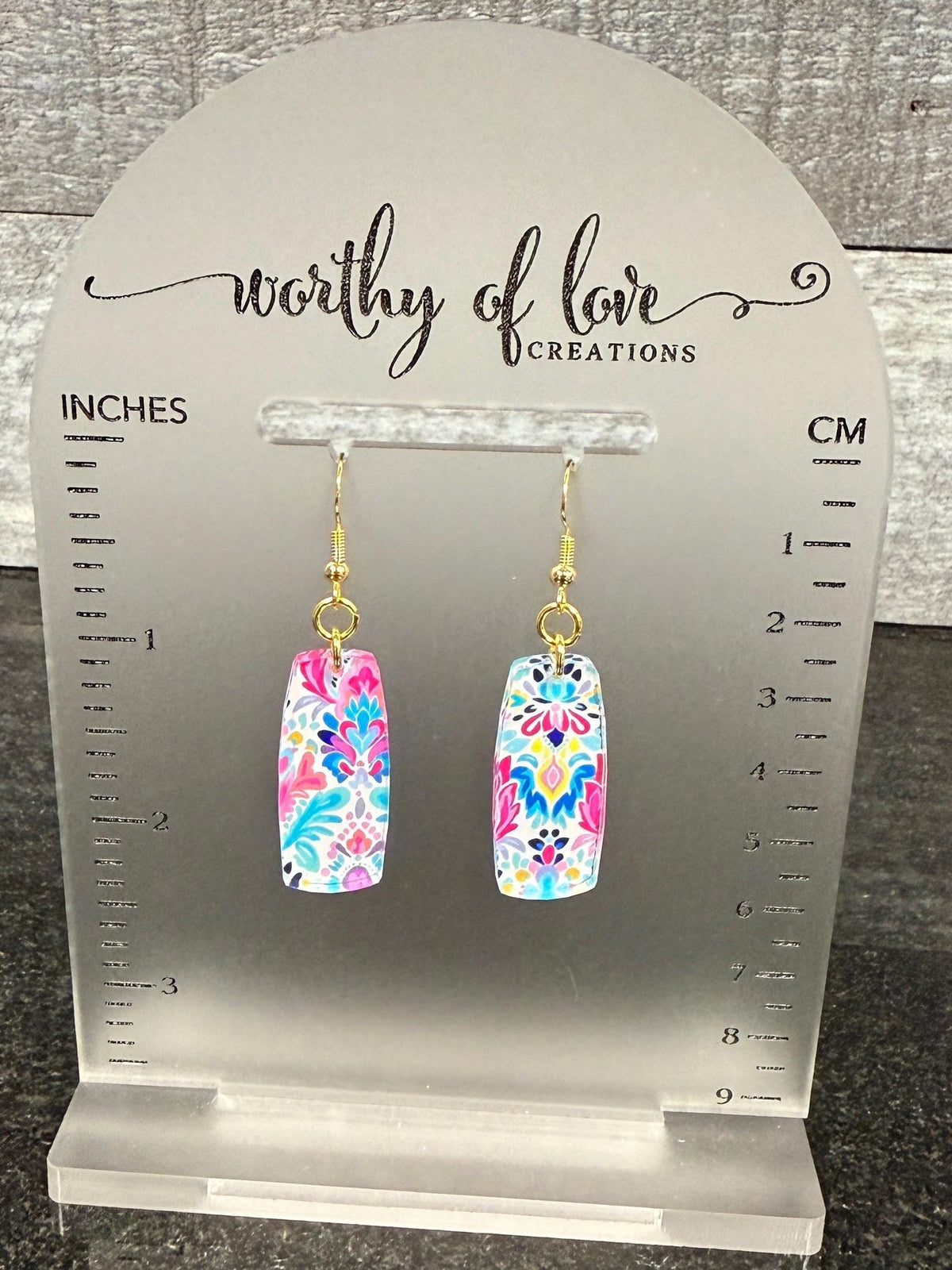 Gold Plated Ikat Floral Print Earrings