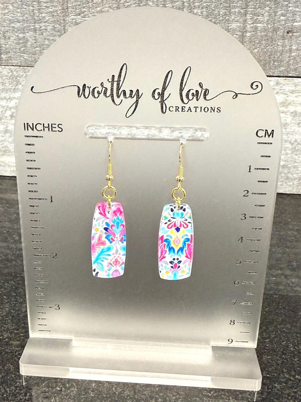 Gold Plated Ikat Floral Print Earrings