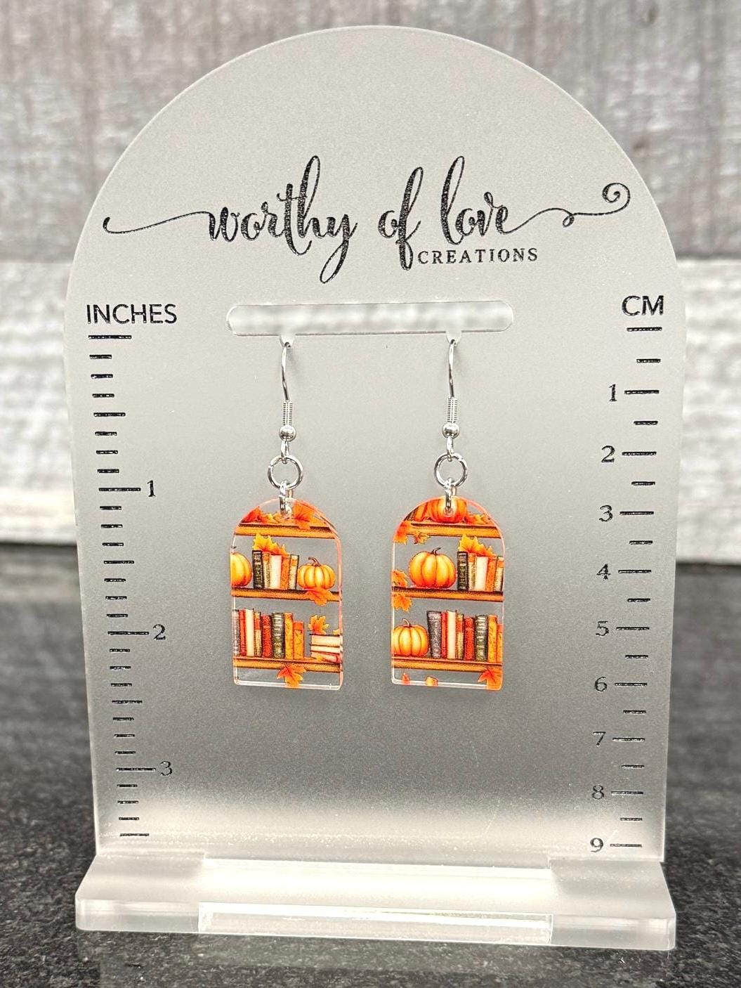 Autumn Book & Pumpkin Earrings: Acrylic Fall Jewelry