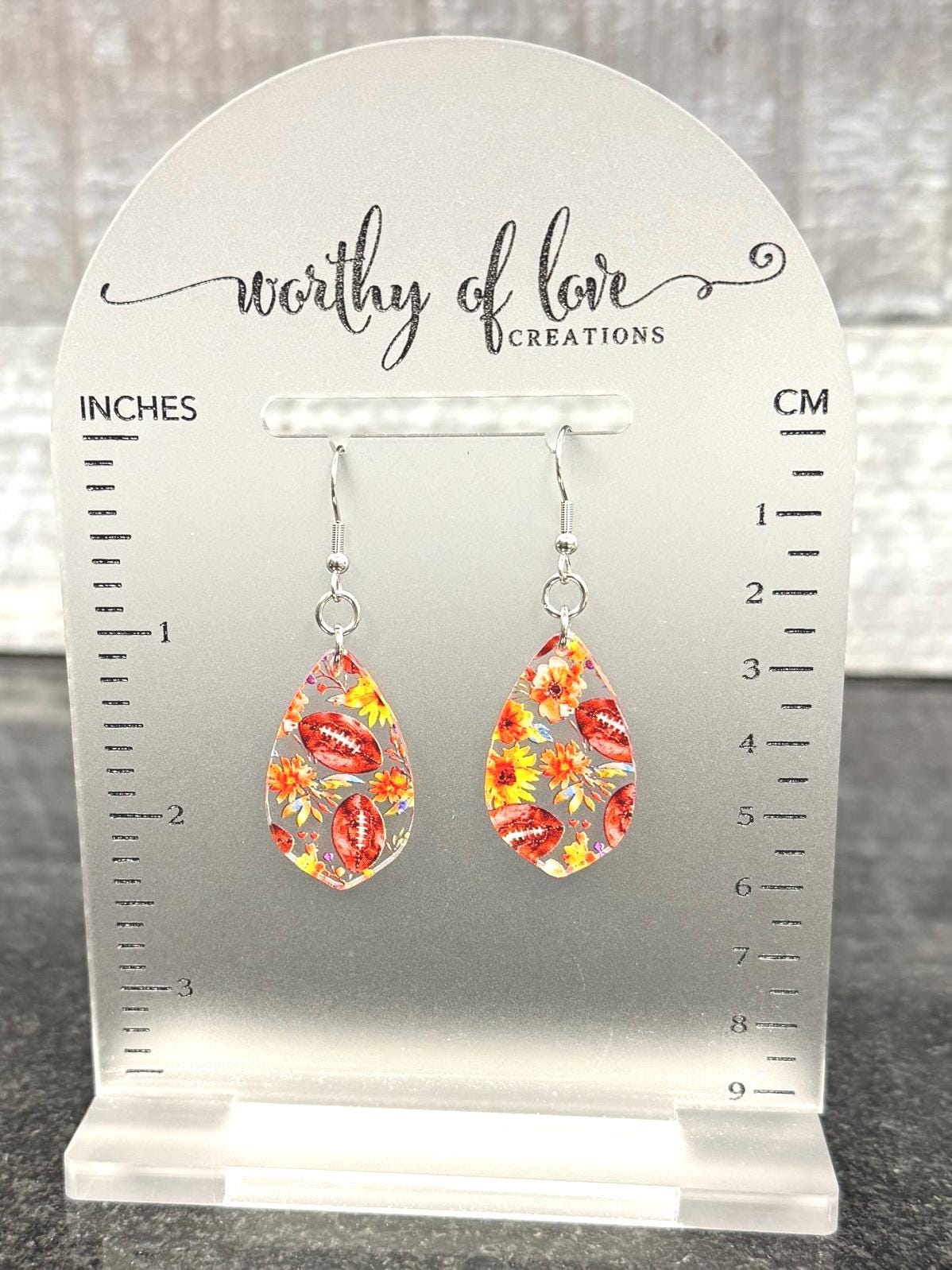 Football floral print earrings