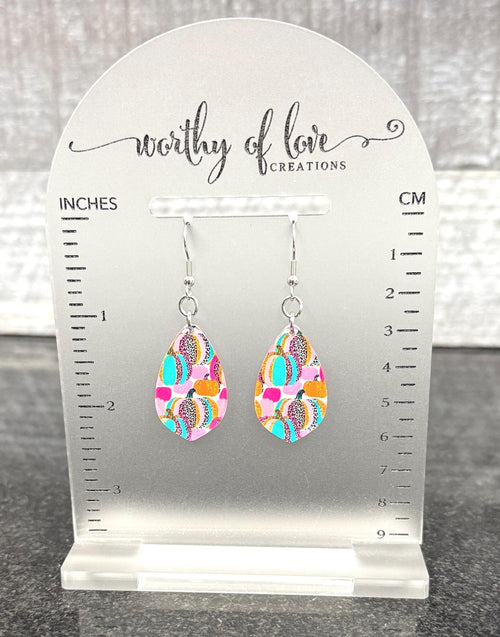 Animal Print Pumpkin earrings, stainless steel and acrylic, Thanksgiving jewelry