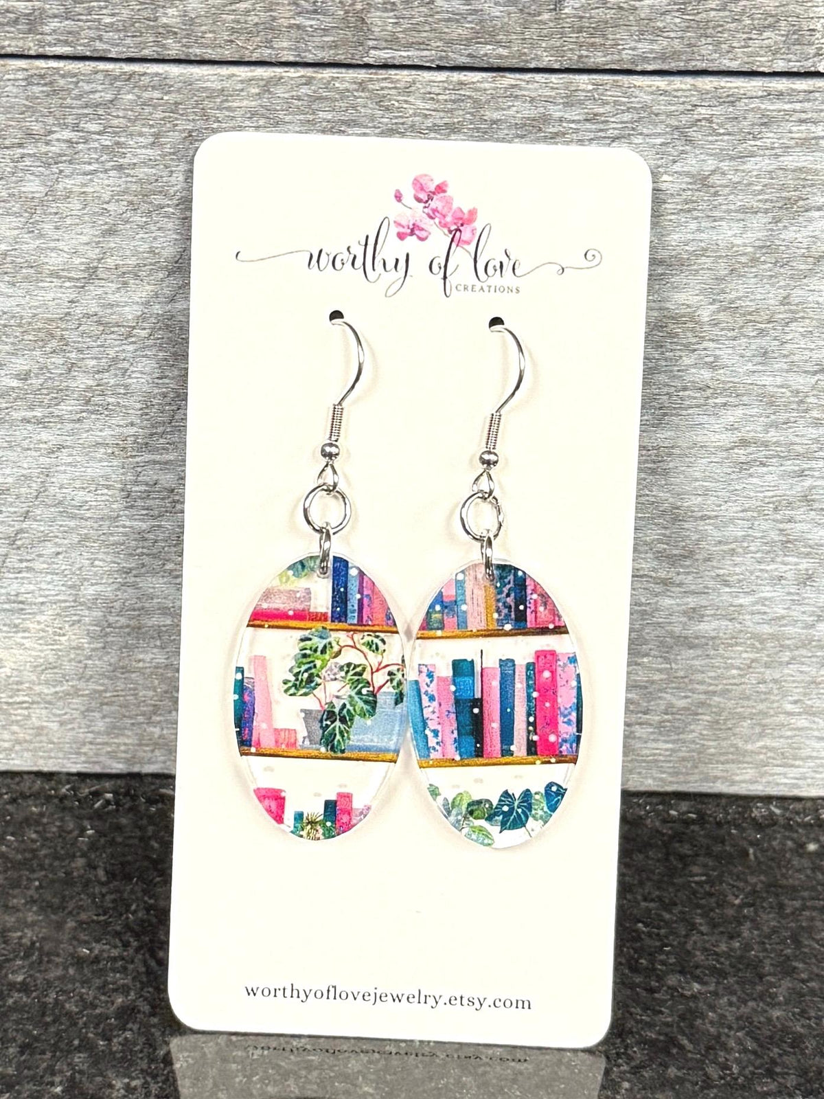 Book Lover Earrings: Stainless Steel Acrylic Dangle Jewelry